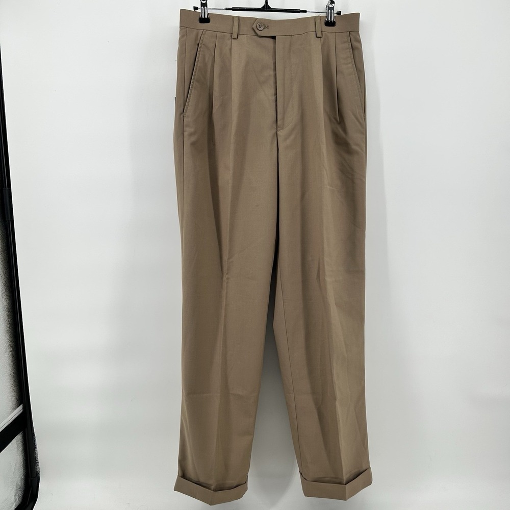 Vinci Dress Pants Mens 30x30 Tan Pleated Cuffed Formal Trousers Dadcore NWT